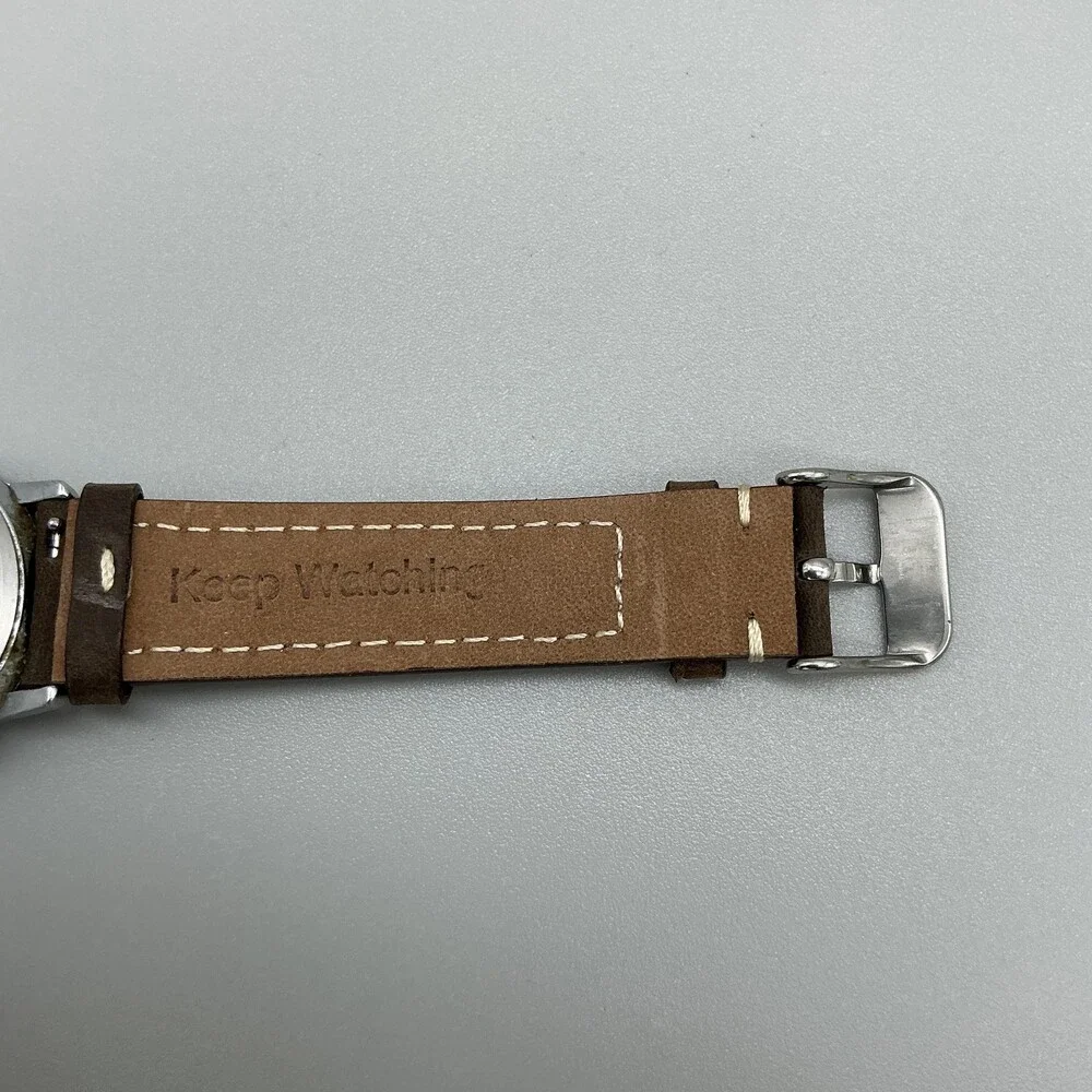 Timex Indiglo Mens Watch 33mm Silver Tone Brown Leather Strap New Battery